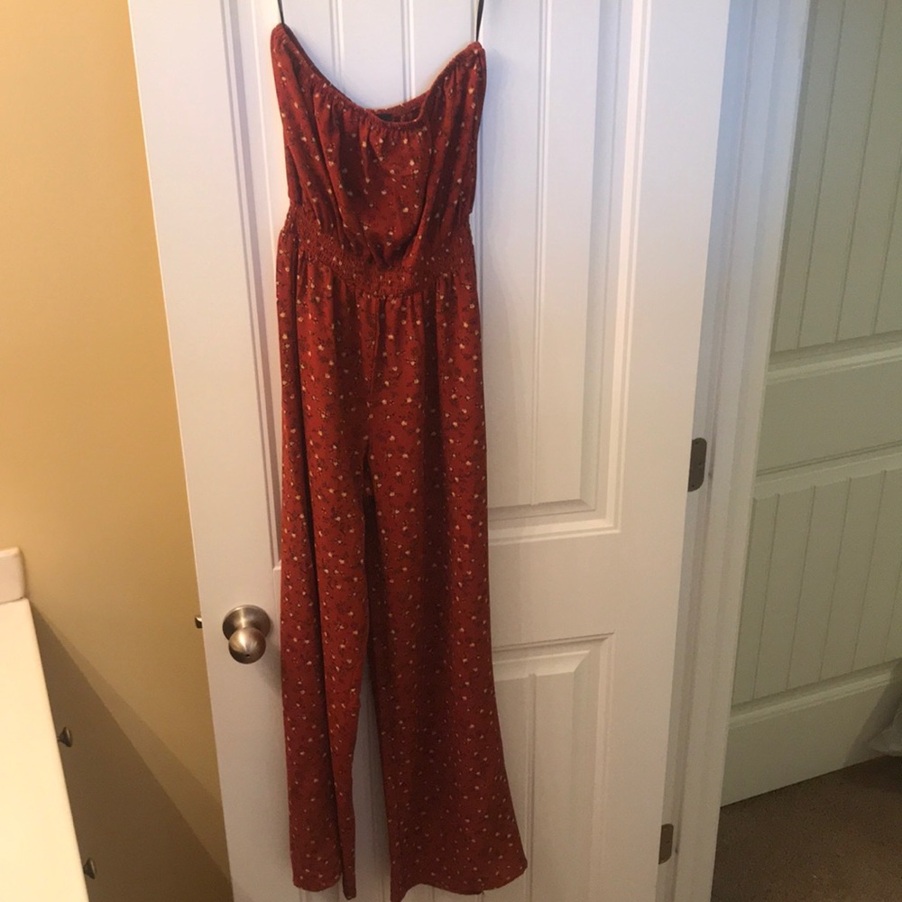 burnt orange f21 strapless jumpsuit, worn once